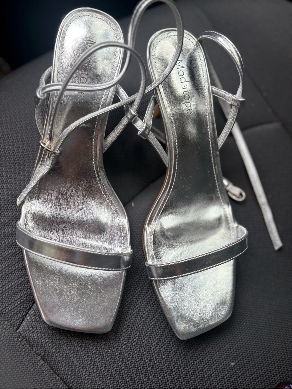 Modatope Silver Metallic Strappy Heeled Sandals